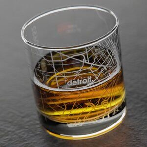 11 oz Well Told Detroit map rocks glass NIB (w1594)